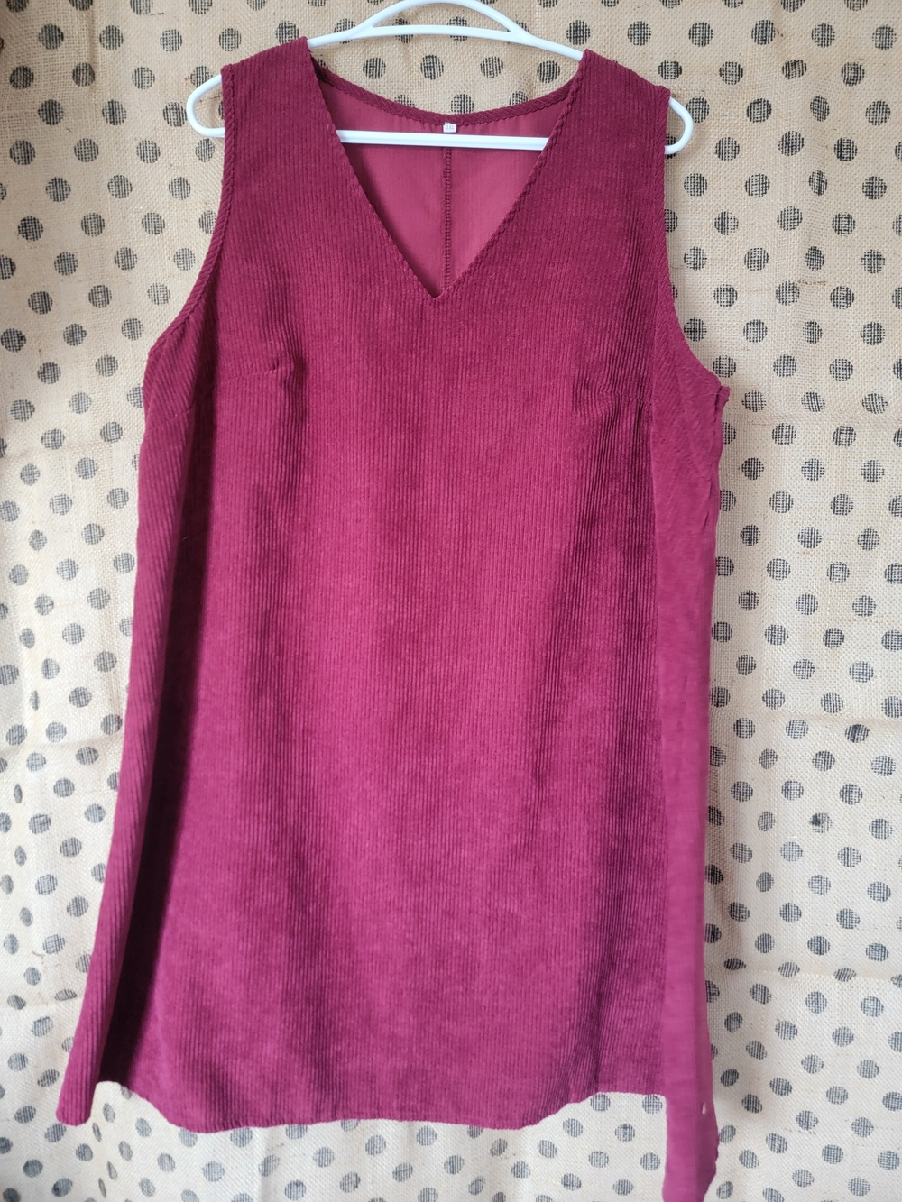 Sleeveless V-Neck Corduroy Dress in Deep Berry